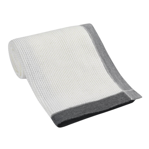Manta de punto con borde de Lambs &amp; Ivy Designer Blankets - Gris- Bambi Baby