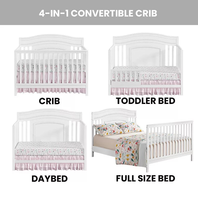 Oxford Baby Briella 4 in 1 Convertible Crib - White- Bambi Baby