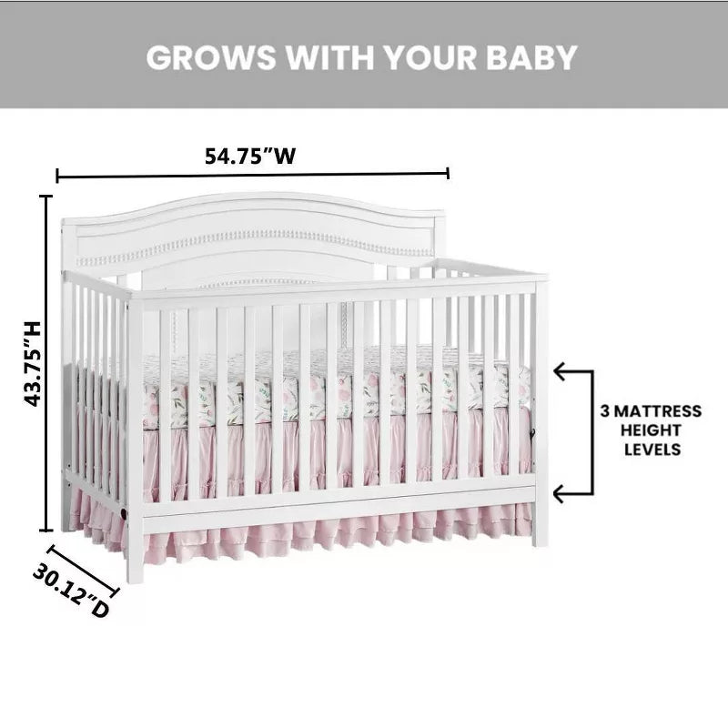 Oxford Baby Briella 4 in 1 Convertible Crib - White- Bambi Baby