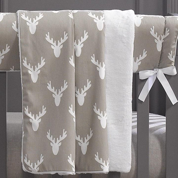 Liz and Roo Buck Woodland Minky Receiving Blanket in Taupe- Bambi Baby