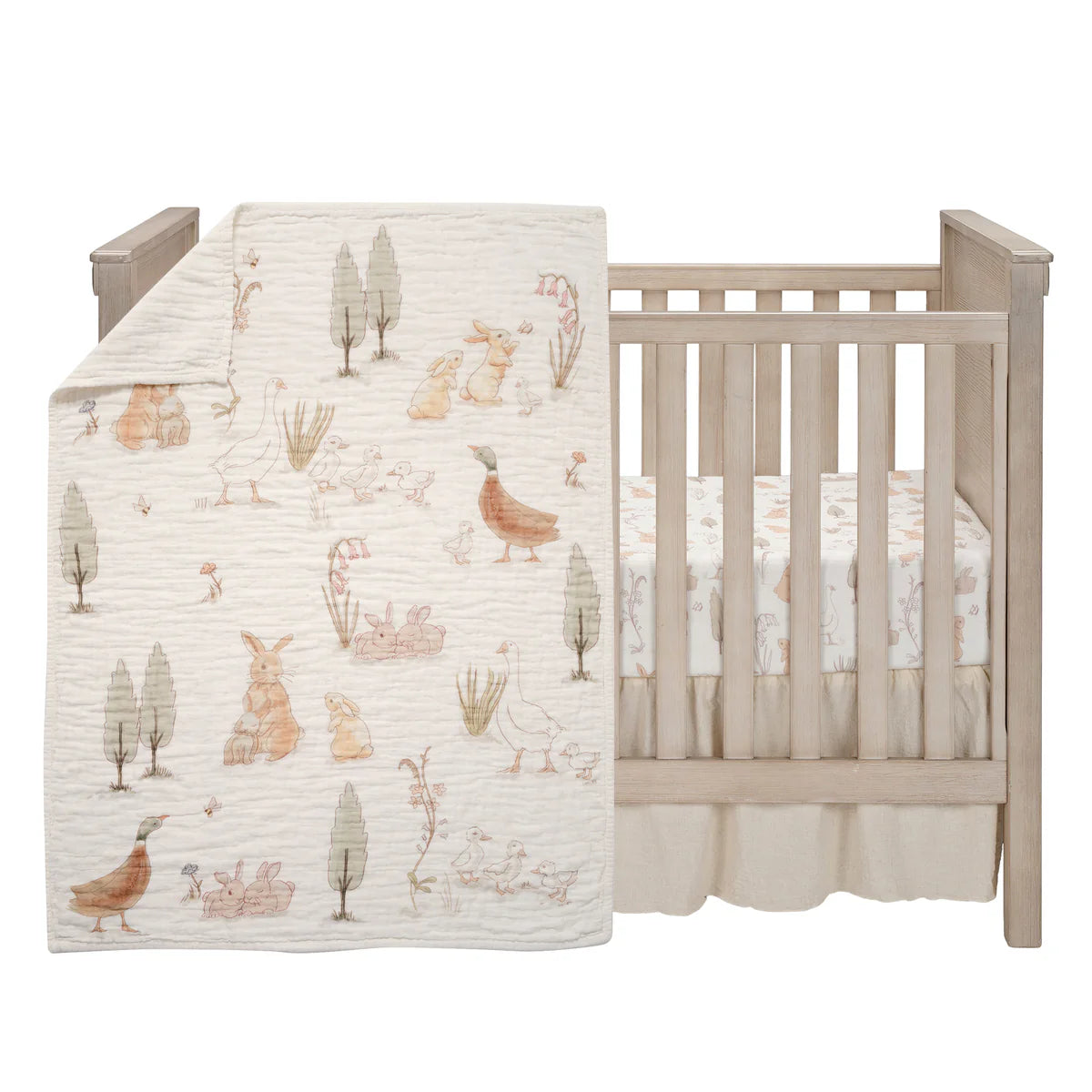 Lambs & Ivy Signature Bunny Hop Organic Cotton Muslin 3-Piece Crib Bedding Set- Bambi Baby
