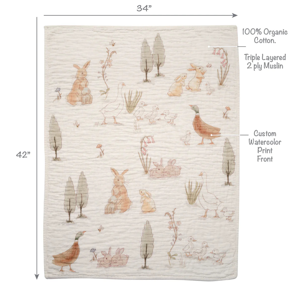 Lambs & Ivy Signature Bunny Hop Organic Cotton Muslin 3-Piece Crib Bedding Set- Bambi Baby