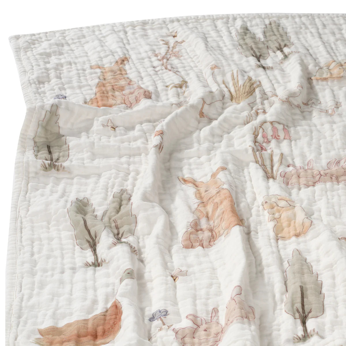 Lambs & Ivy Signature Bunny Hop Organic Cotton Muslin 3-Piece Crib Bedding Set- Bambi Baby