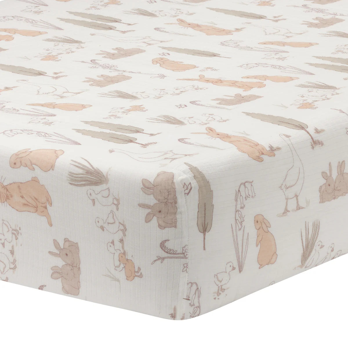 Lambs & Ivy Signature Bunny Hop Organic Cotton Muslin 3-Piece Crib Bedding Set- Bambi Baby