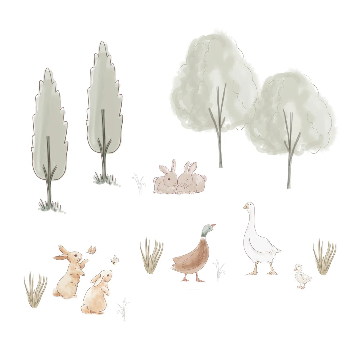 Lambs & Ivy Signature Bunny Hop Woodland Trees/Duck Wall Decals/Stickers- Bambi Baby