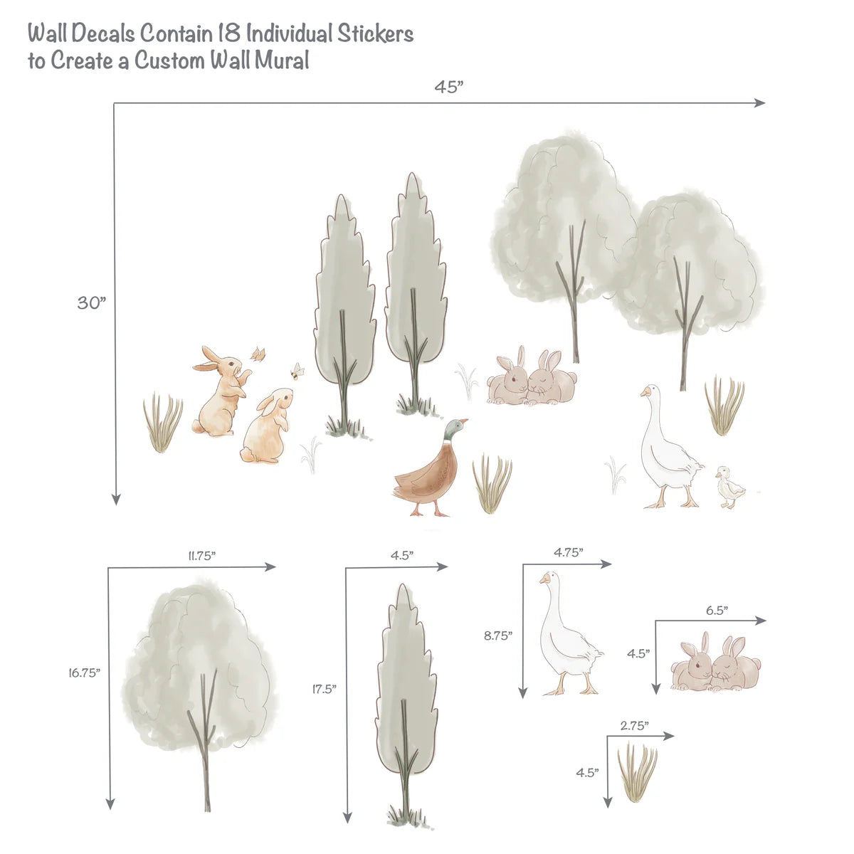 Lambs & Ivy Signature Bunny Hop Woodland Trees/Duck Wall Decals/Stickers- Bambi Baby