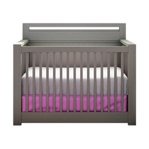 Elephant Gray NEST Milano Convertible Crib - Front View with Pink Bedding | Bambi Baby