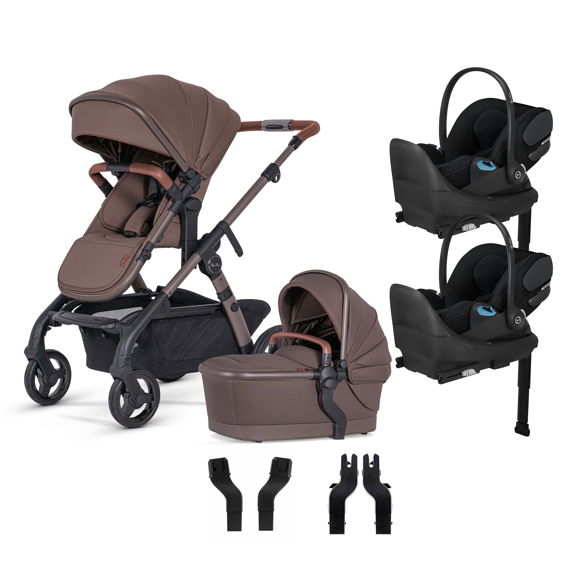 Silver Cross Wave 3 Complete Stroller + CYBEX Cloud T SensorSafe Infant Car Seat Twin Travel System- Bambi Baby