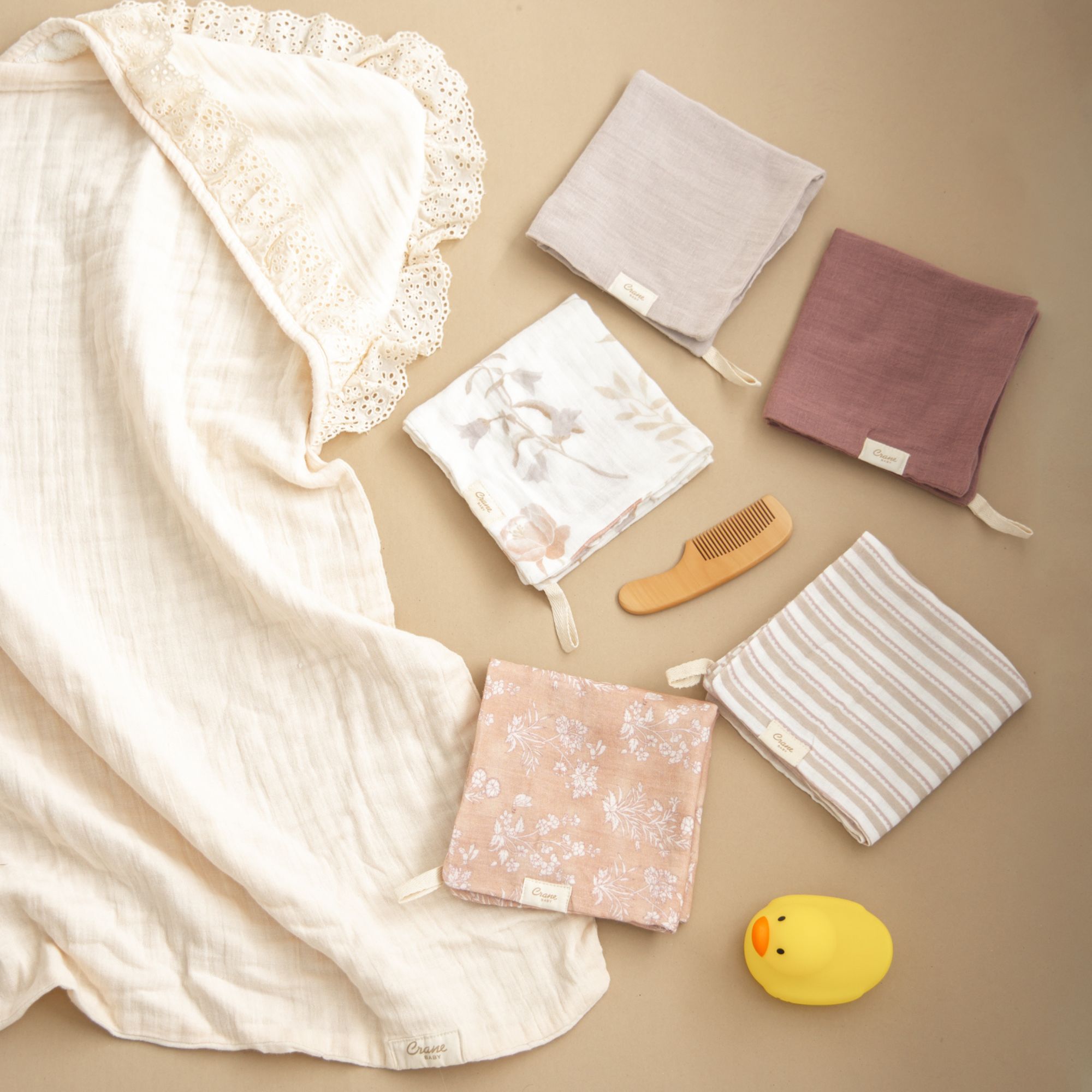 Crane Baby Violet 5-Piece Cotton Baby Washcloth Set- Bambi Baby