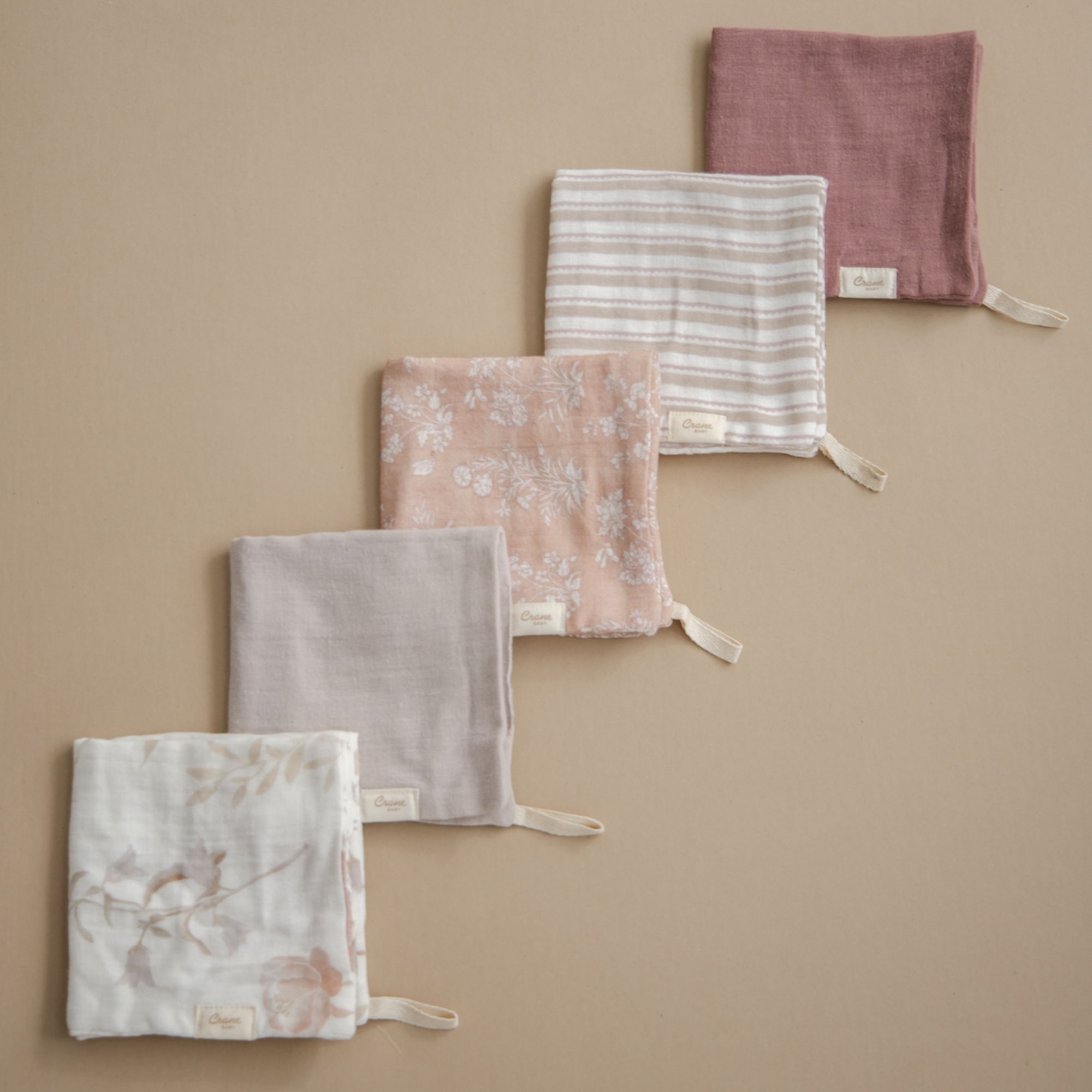 Crane Baby Violet 5-Piece Cotton Baby Washcloth Set- Bambi Baby