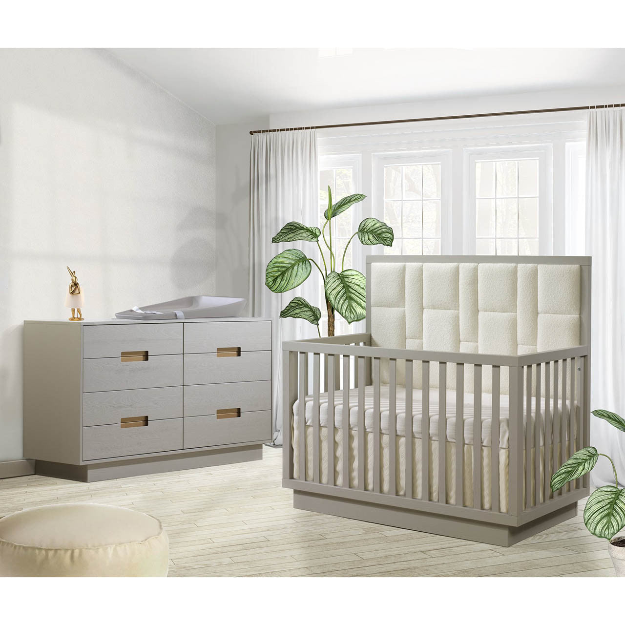 Natart Como Crib-To-Double With Upholstered Panel Boucle Beige in Dove- Bambi Baby