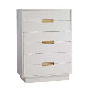 White Ash Natart Como Tall Chest 6 Drawers with Gold Handles - Angled View | Bambi Baby