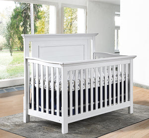 Vintage White Wood Convertible Crib - Front Angle Lifestyle | Bambi Baby