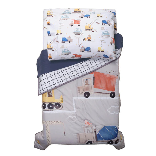 Bedtime Originals Construction Zone 4-Piece  Gray/Navy/White Toddler Bedding Set- Bambi Baby