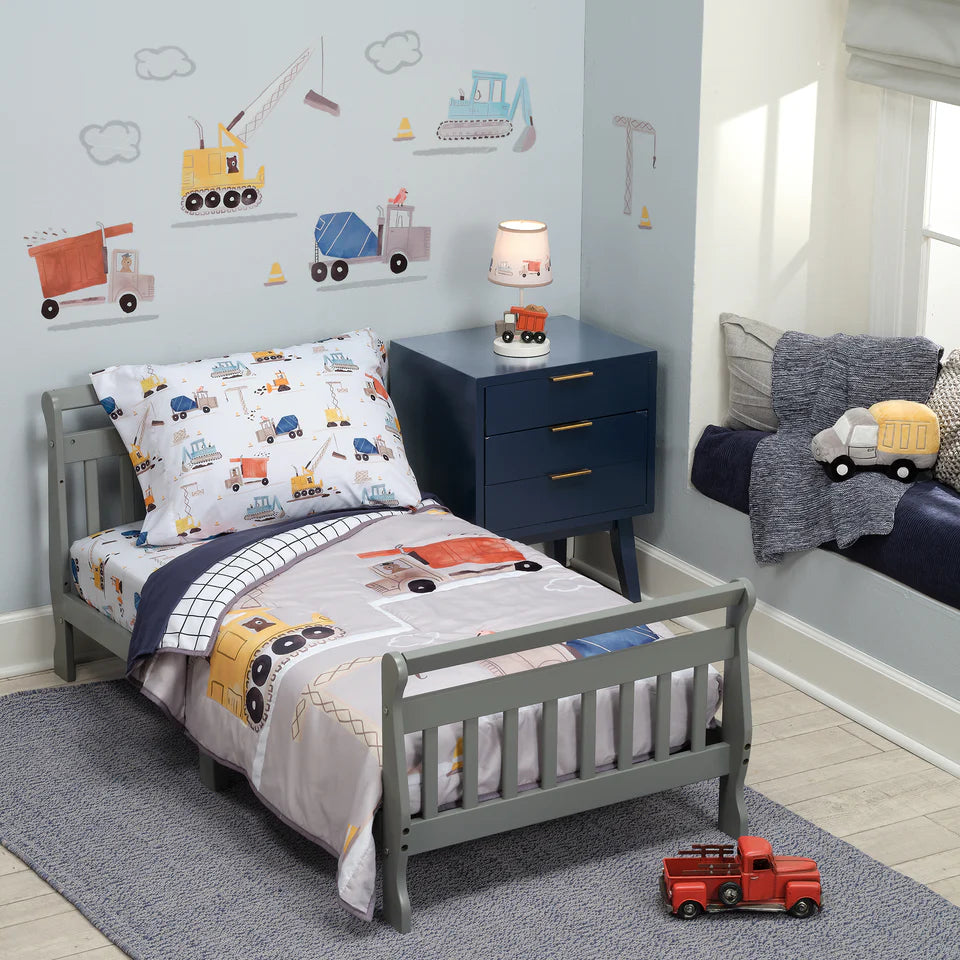 Bedtime Originals Construction Zone 4-Piece  Gray/Navy/White Toddler Bedding Set- Bambi Baby