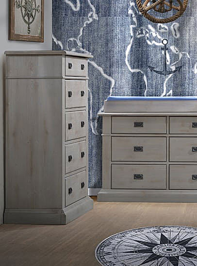 Cômoda Natart Cortina com 5 gavetas em chalé cinza - Bambi Baby