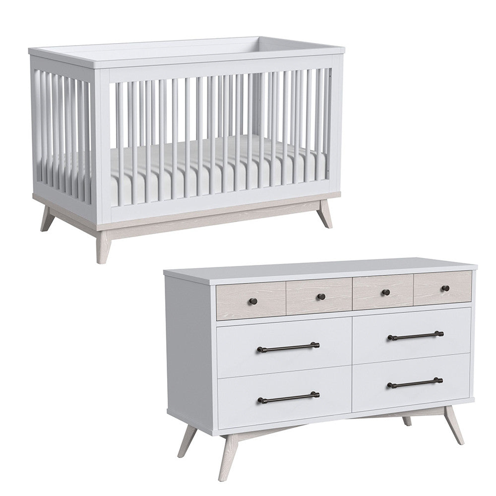 Westwood Rowan 2 Piece Nursery Set in Ash Linen - Cottage Crib & 6 drawer chest- Bambi Baby