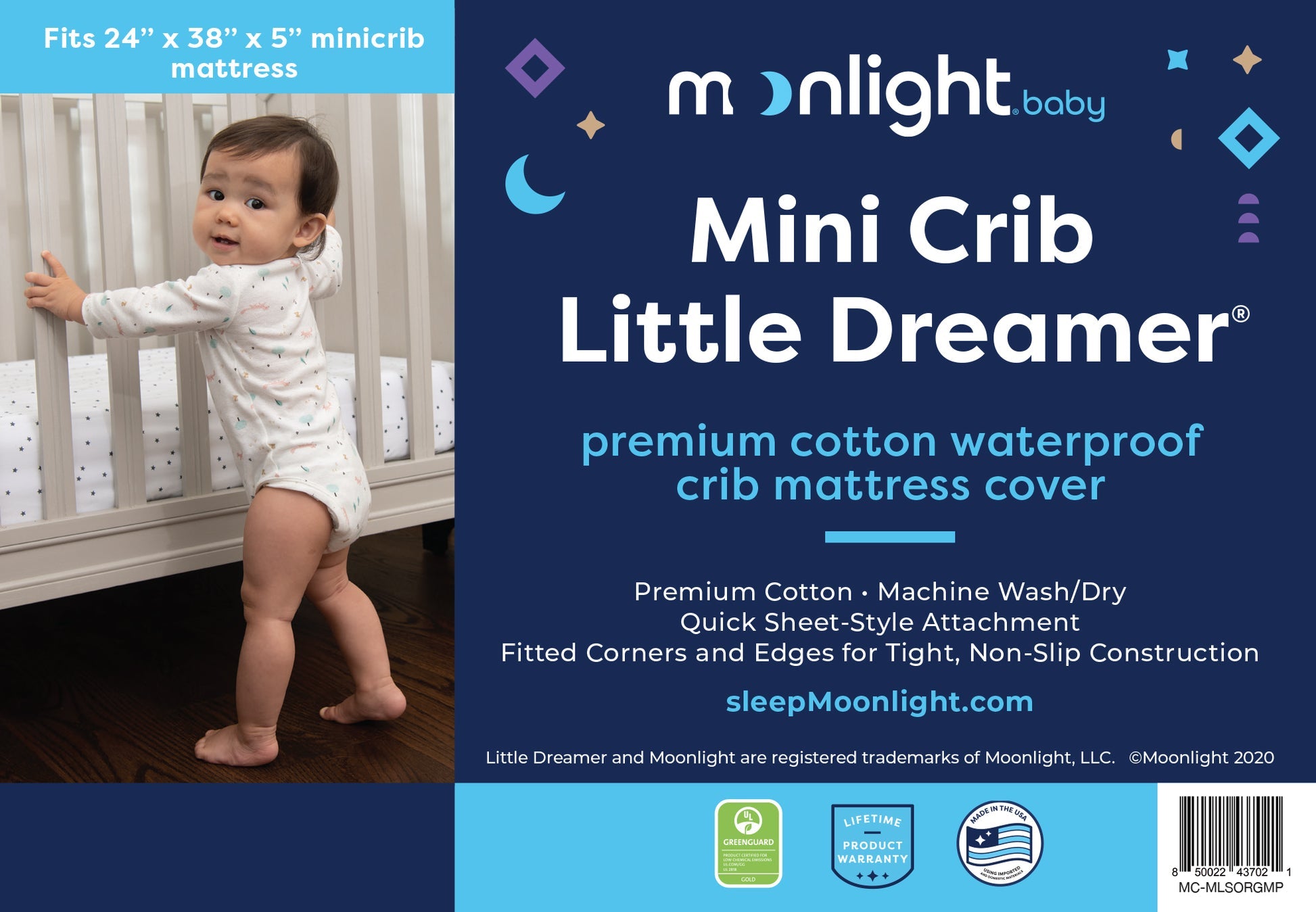Moonlight Slumber Mini Crib Little Dreamer Mattress Cover- Bambi Baby