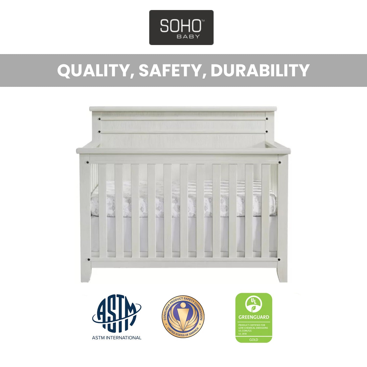 Soho Baby Ellison 4 In 1 Convertible Crib - Rustic White – Bambi Baby Soho Baby Ellison 4 In 1 Convertible Crib - Rustic White – Bambi Baby