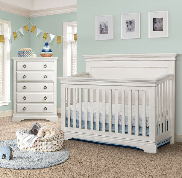 Westwood Riley Collection Conjunto de 2 peças para berçário Berço e cômoda com 5 gavetas em branco escovado- Bambi Baby