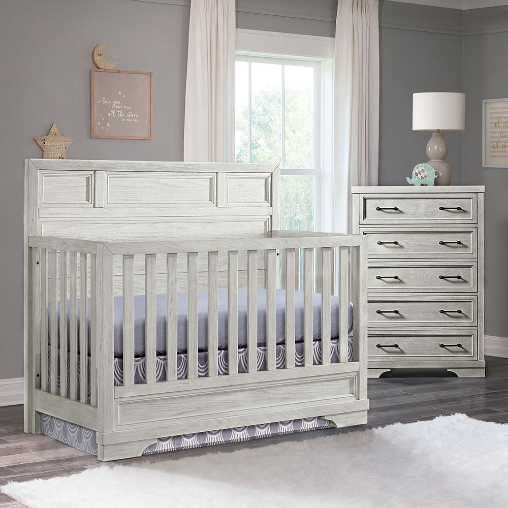 Westwood Foundry 2 Piece Nursery Set - Crib and 5 Drawer Chest in White Dove- Bambi Baby