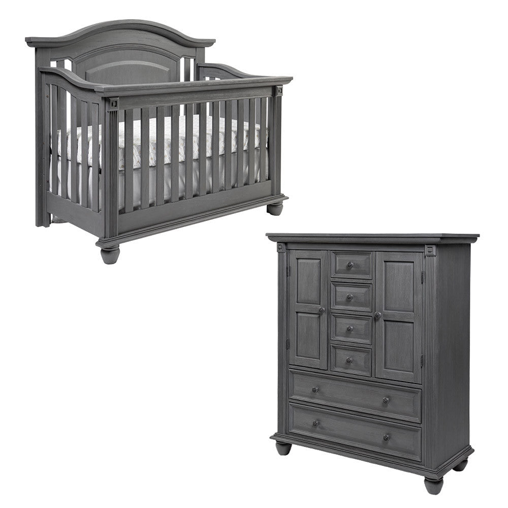 Oxford London Lane 2 Piece Nursery Set - Crib & Chifferobe in Arctic Gray- Bambi Baby