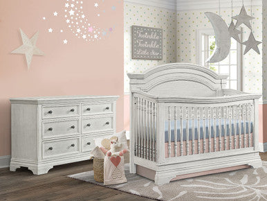 Westwood Olivia 2 Piece Nursery Set - Arched Crib and 6 Drawer Dresser in Brushed White- Bambi Baby