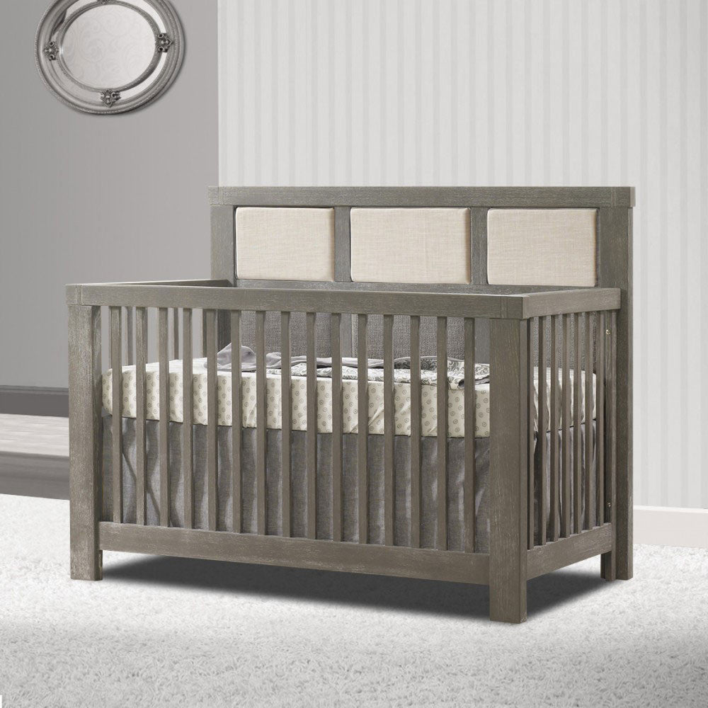Natart Rustico Collection 5 in 1 Convertible Crib in Owl with Upholstered Panel in Talc- Bambi Baby