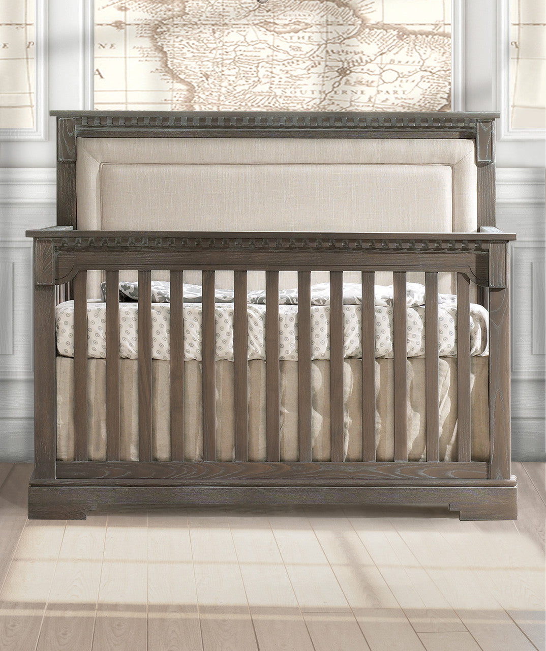 Natart Ithaca 5 in 1 Convertible Crib with Upholstered Panel in Talc- Bambi Baby