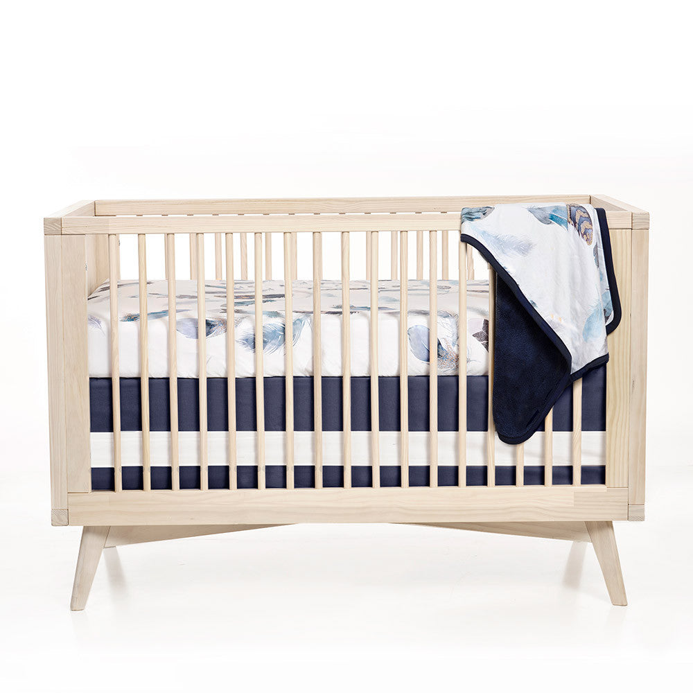 Oilo Indigo Woven Cotton Band Crib Skirt- Bambi Baby
