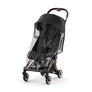Clear Transparent CYBEX COYA Rain Cover - Side View on Black Stroller | Bambi Baby