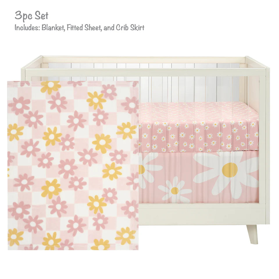 Lambs & Ivy Daisy Dreams 3-Piece Pink/White Baby Nursery Crib Bedding Set- Bambi Baby