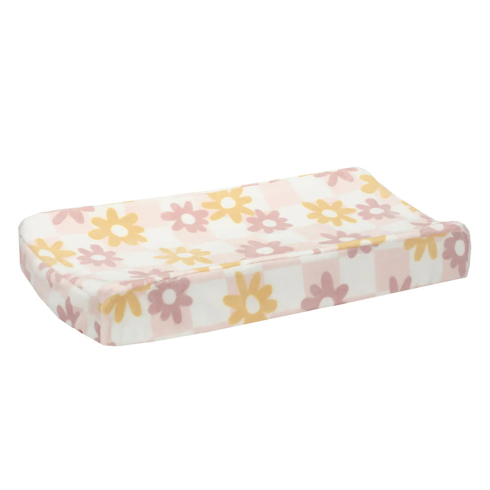 Lambs & Ivy Daisy Dreams Pink/White Checkered Soft Luxury Changing Pad Cover- Bambi Baby
