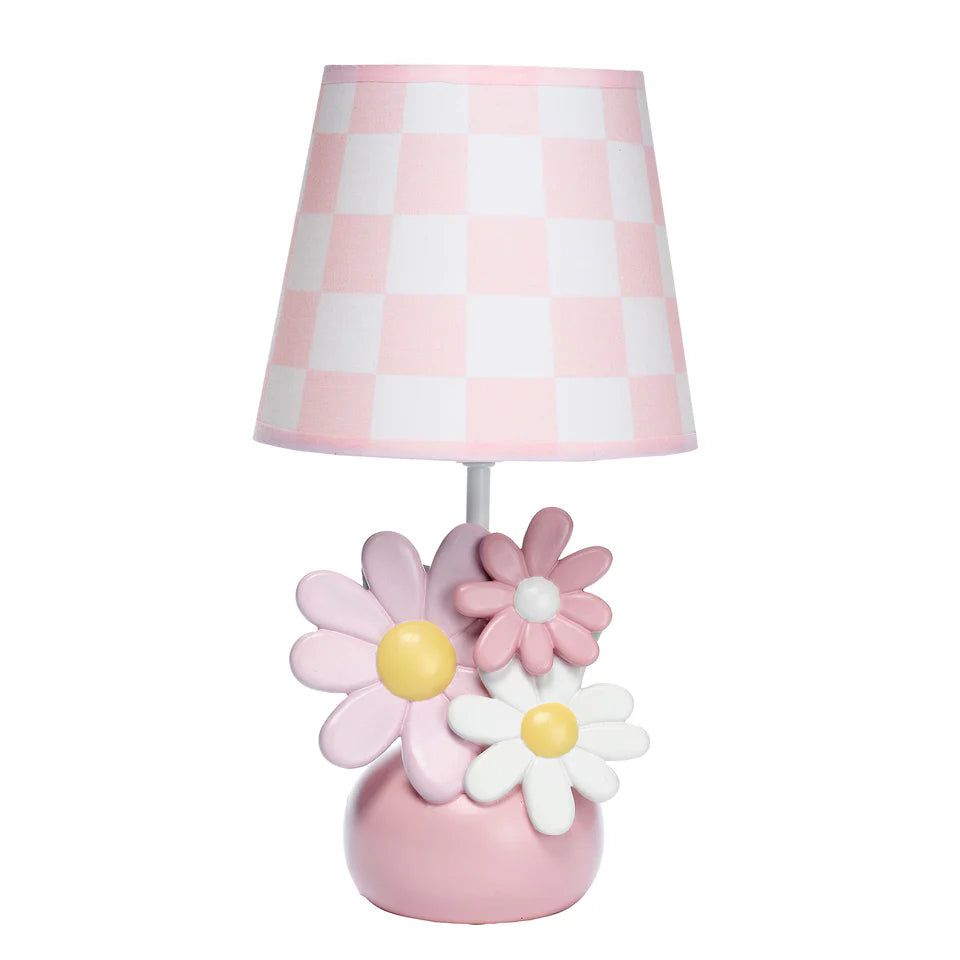 Lambs & Ivy Daisy Dreams Hand-Painted Pink Floral Lamp w/ Shade and LED Bulb- Bambi Baby