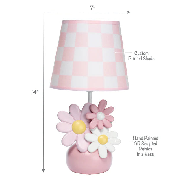 Lambs & Ivy Daisy Dreams Hand-Painted Pink Floral Lamp w/ Shade and LED Bulb- Bambi Baby