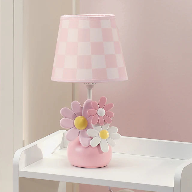 Lambs & Ivy Daisy Dreams Hand-Painted Pink Floral Lamp w/ Shade and LED Bulb- Bambi Baby