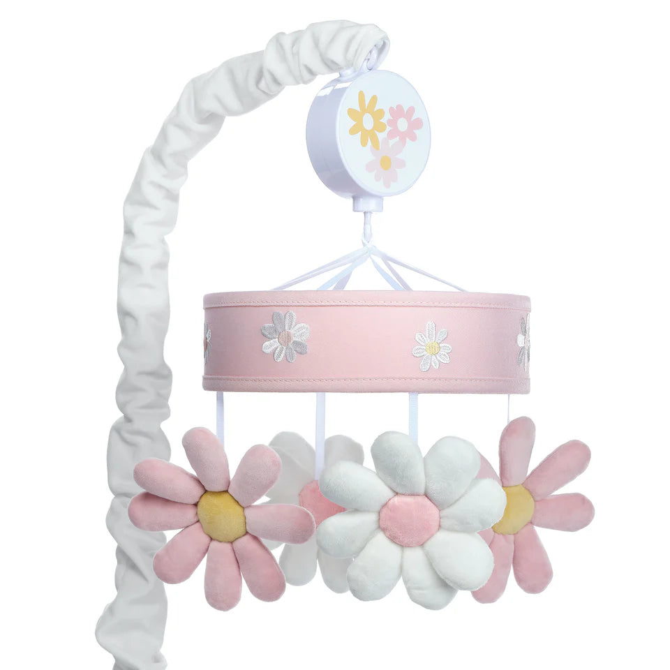 Lambs & Ivy Daisy Dreams Pink/White Musical Baby Crib Mobile Soother Toy- Bambi Baby