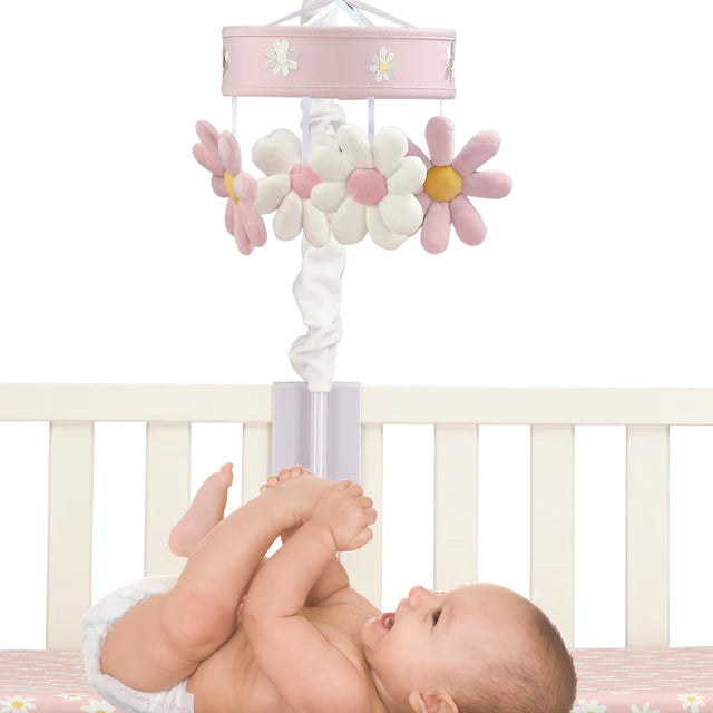 Lambs & Ivy Daisy Dreams Pink/White Musical Baby Crib Mobile Soother Toy- Bambi Baby