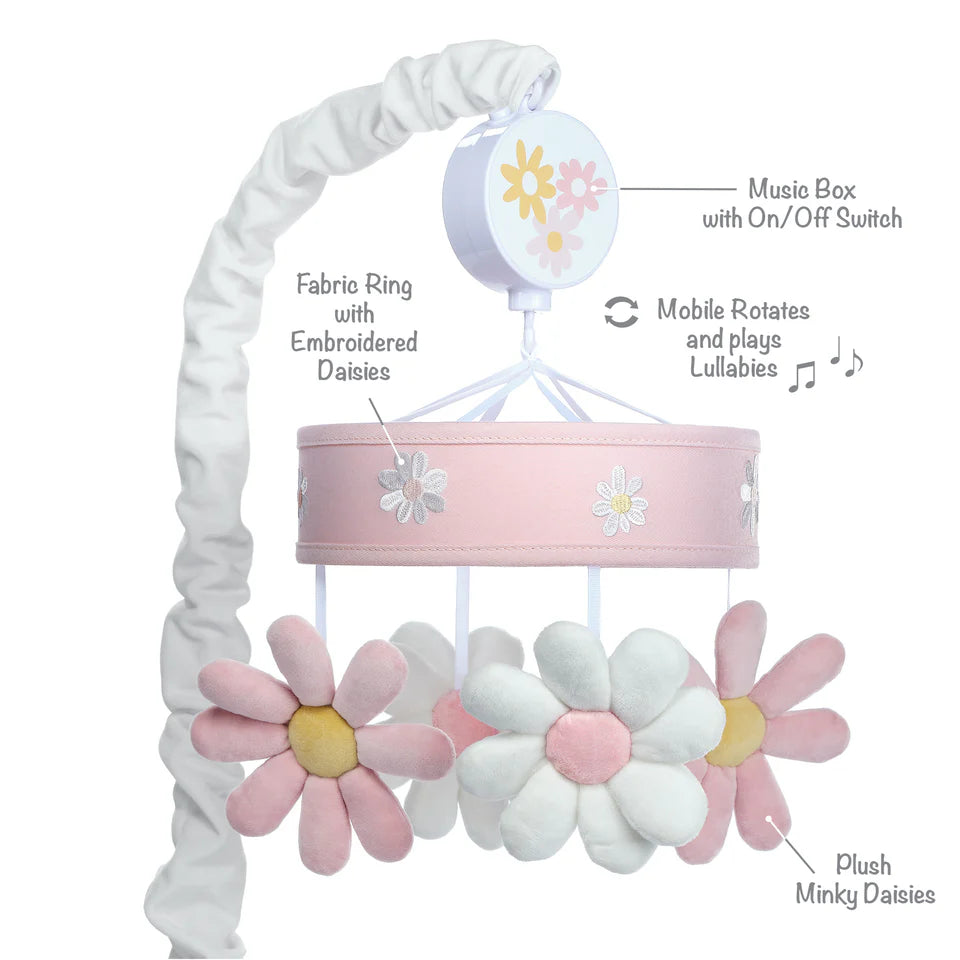 Lambs & Ivy Daisy Dreams Pink/White Musical Baby Crib Mobile Soother Toy- Bambi Baby
