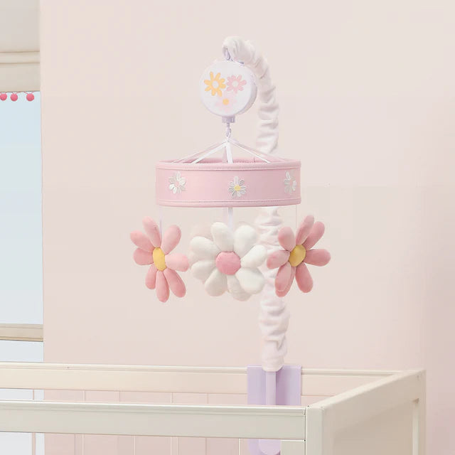 Lambs & Ivy Daisy Dreams Pink/White Musical Baby Crib Mobile Soother Toy- Bambi Baby