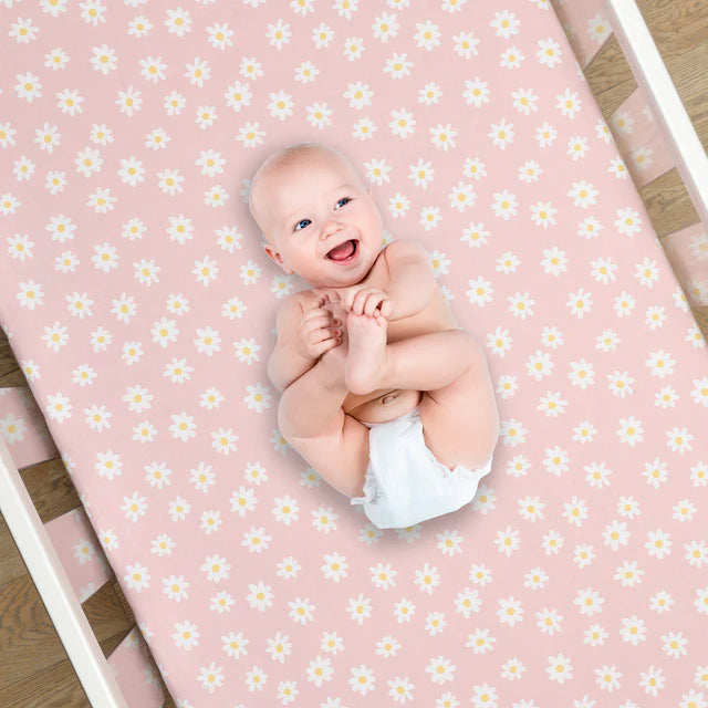 Lambs & Ivy Daisy Dreams 3-Piece Pink/White Baby Nursery Crib Bedding Set- Bambi Baby