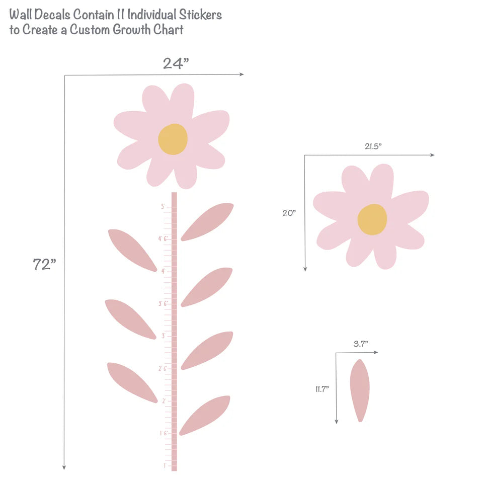 Lambs & Ivy Daisy Dreams Flower Growth Chart Wall Decals/Stickers- Bambi Baby