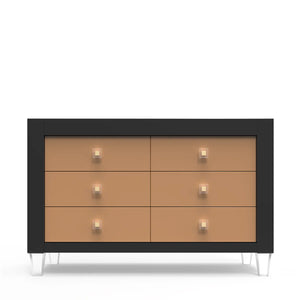 Romina Millenario Double Dresser Solid Black Frame with Cappuccino Drawers - Front View | Bambi Baby