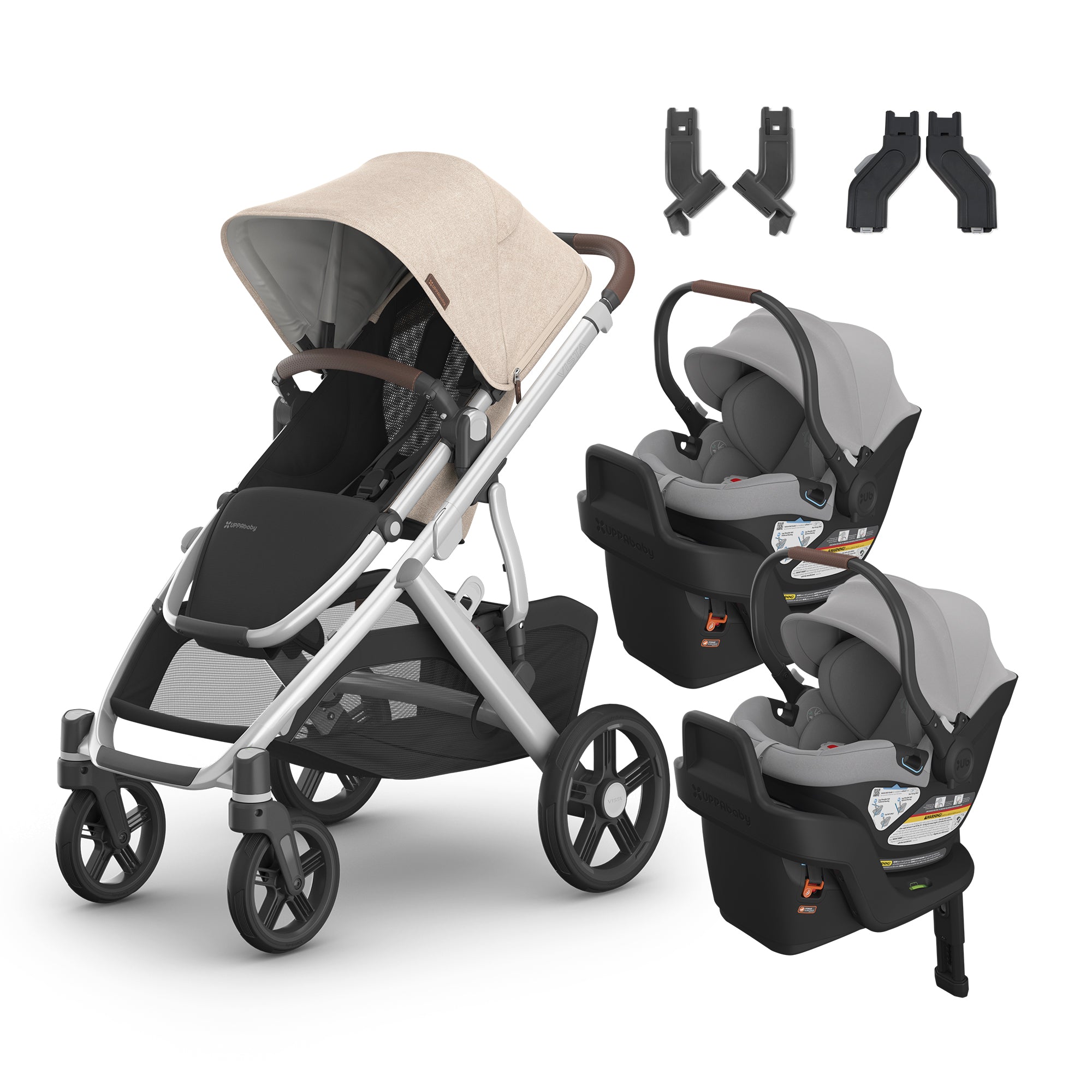 UPPAbaby Vista V3 From Birth Twin Mode Travel System (Stroller + 2 Aria Infant Car Seats + Adapters)- Bambi Baby