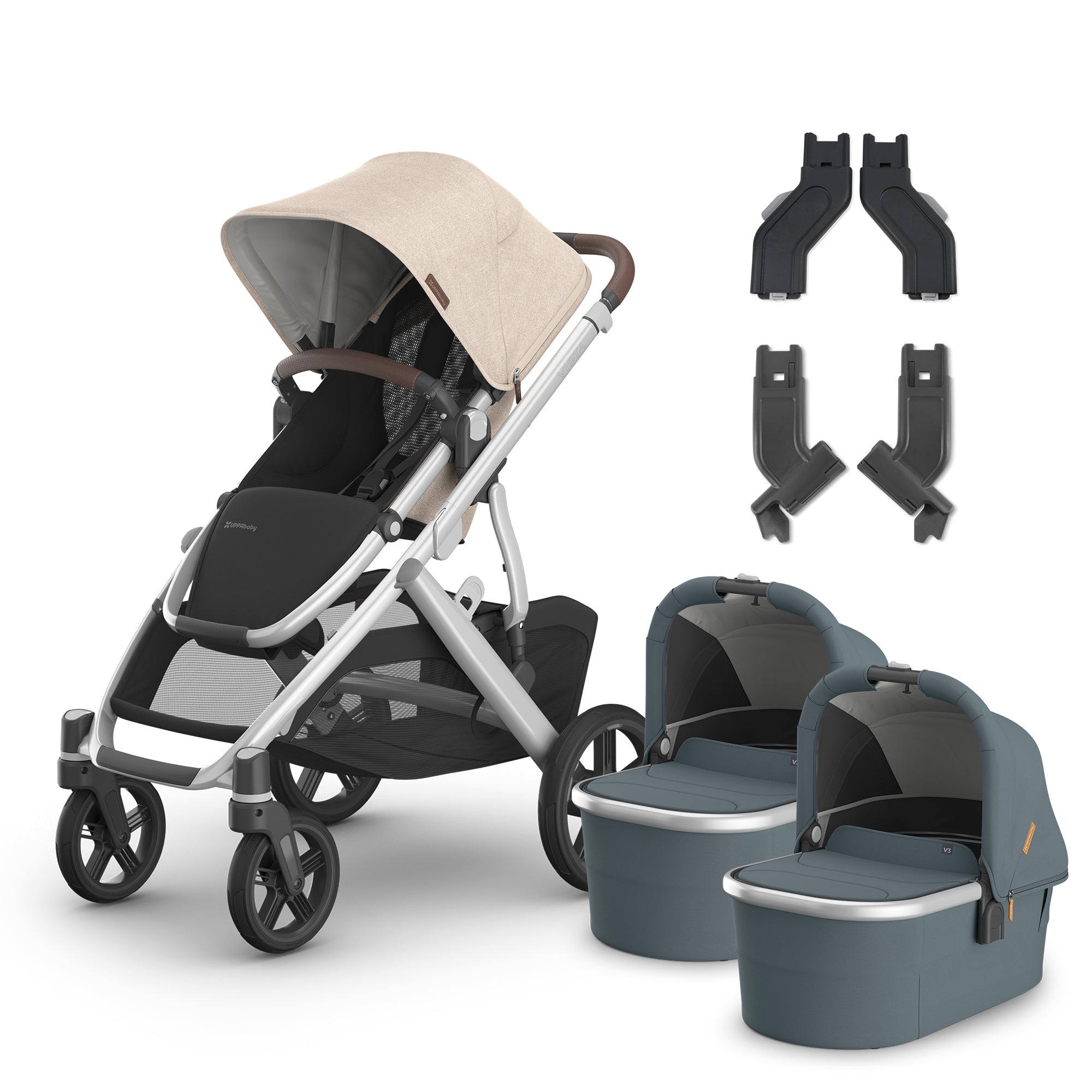 UPPAbaby Vista V3 Twin Mode Bundle (Stroller + 2 Bassinets + Adapters)- Bambi Baby