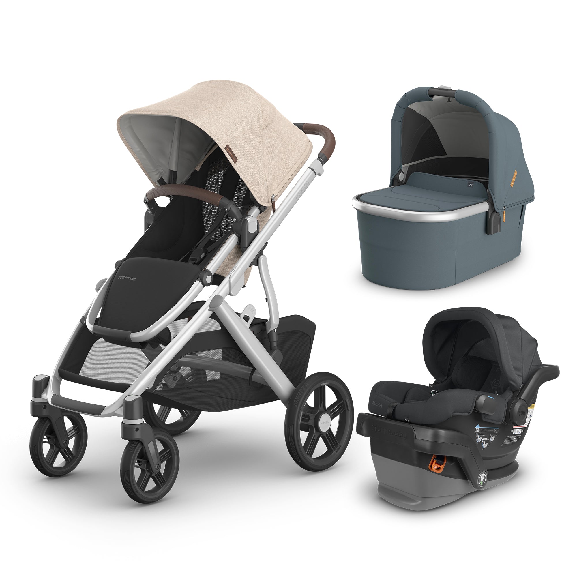UPPAbaby Vista V3 From Birth Complete Travel System (Stroller + Mesa V2 Infant Car Seat + Bassinet V3)- Bambi Baby