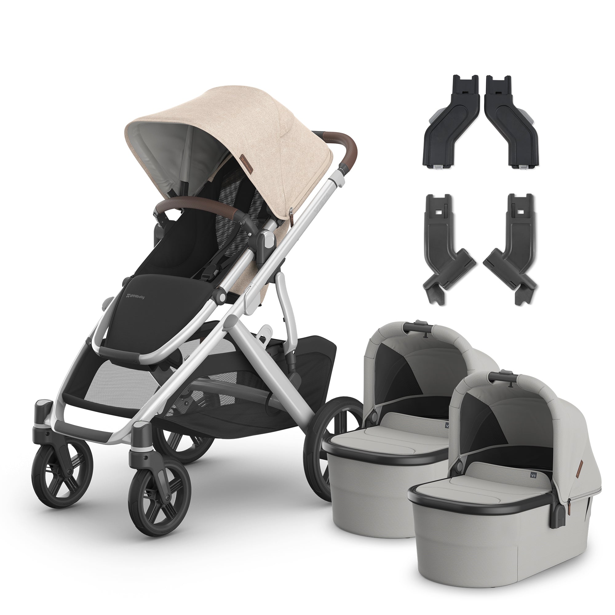 UPPAbaby Vista V3 Twin Mode Bundle (Stroller + 2 Bassinets + Adapters)- Bambi Baby