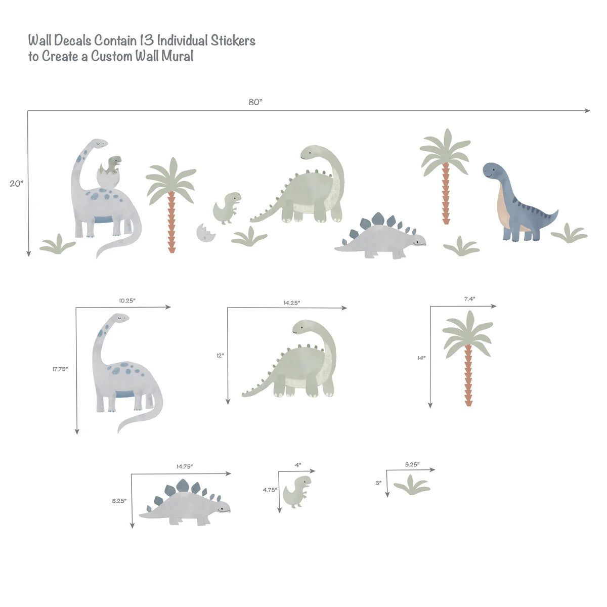 Lambs & Ivy Dino-Might Watercolor Dinosaur Theme Wall Decals/Stickers- Bambi Baby