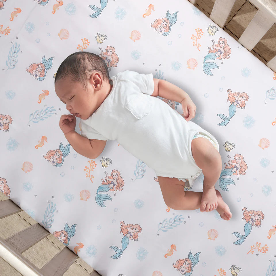 Bedtime Originals Disney Baby The Little Mermaid White Fitted Crib Sheet - Ariel- Bambi Baby
