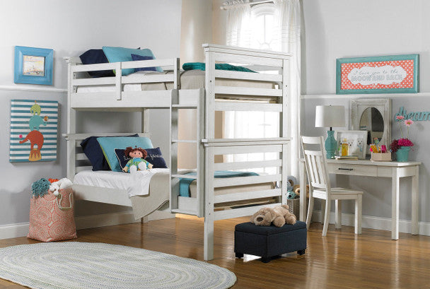 Dolce Babi Lucca Twin Bunk Bed with Rails & Ladders in Sea Shell White- Bambi Baby